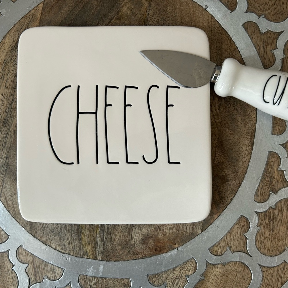 Rae Dunn White Cheese Plate with Knife